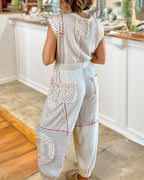 Peace Patch Waffle Patchwork Jumpsuit