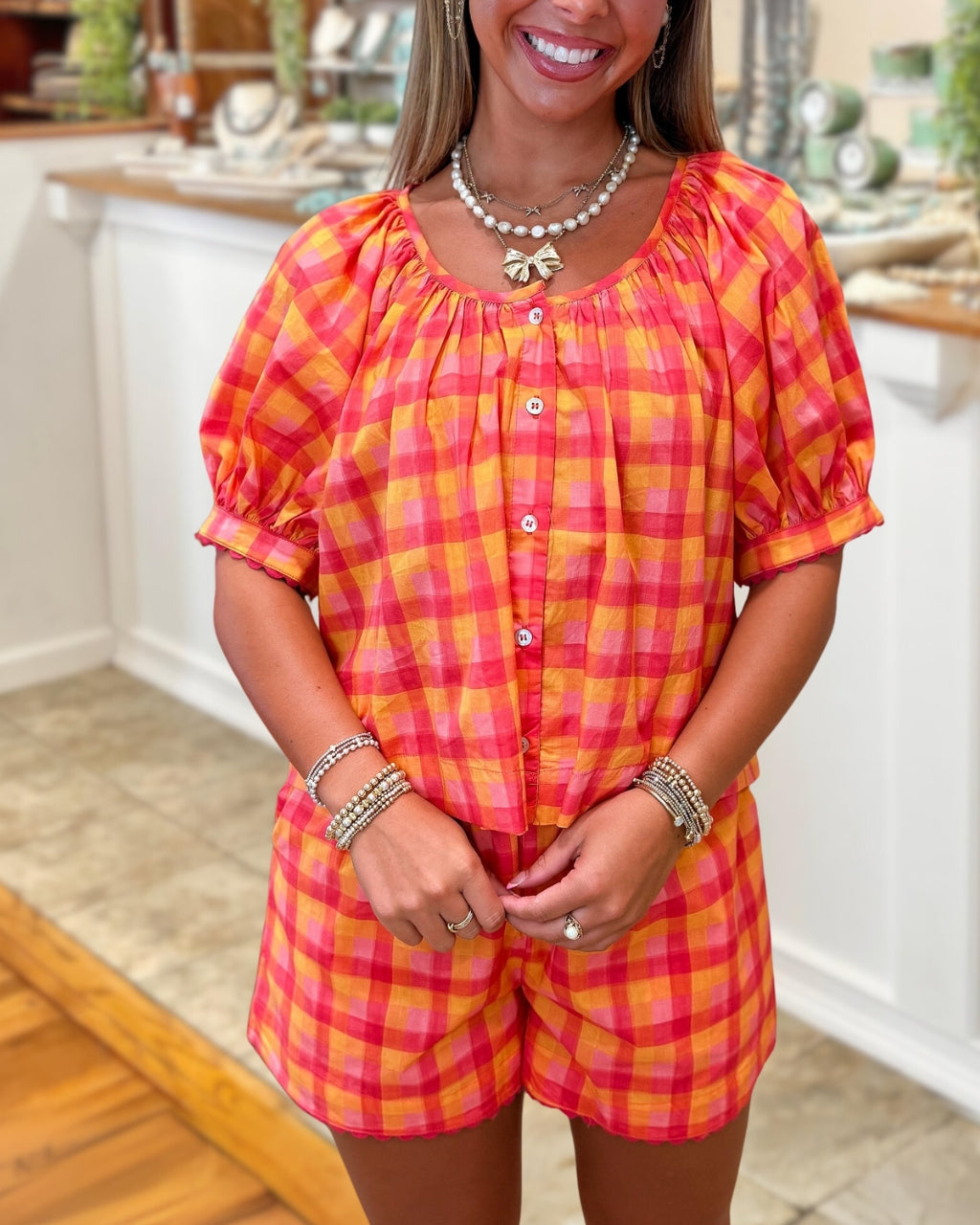 Bright and Right Coral Check Set