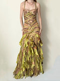 Sequinned Flower Sleeveless Spaghetti-Neck Mermaid Maxi Dresses Fairytale Dress