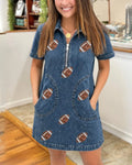 Football-Sequined Half-Zip Denim Dress