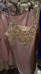 Pink Beaded Lace Satin Two-Piece Set