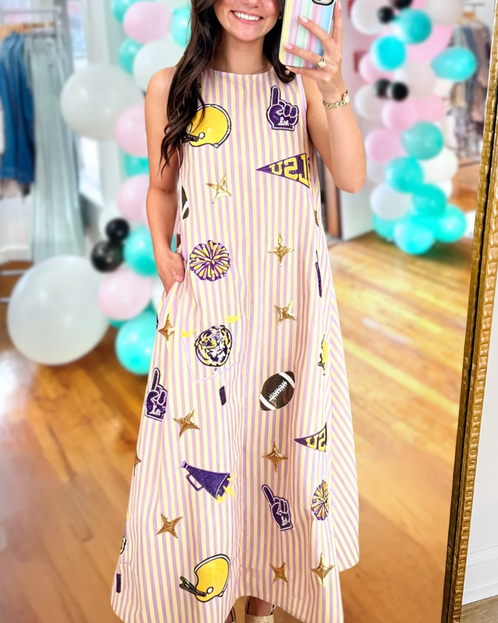 Cheering In Style Sequin Stripe Midi Dress