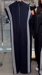 Black Stripe Side Zip-Up Jumpsuit