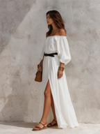 Off-Shoulder Belted Maxi Dress