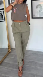 Sleeveless Crop Top & Cargo Jogger Pants Outfit