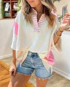 Colorblock Oversized Collared Pullover