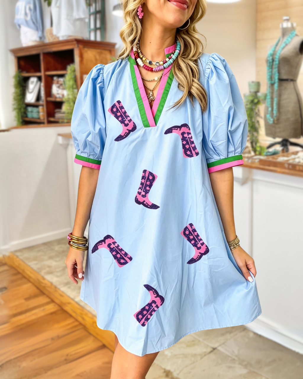 Boots Sequined Contrasting Trim Dress