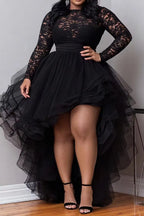 Black Lace High-Low Tulle Party Dress