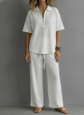 CLEARANCE SALE🔥 Women’s Casual Waffle Zipper Shirt and Wide-leg Pants Set