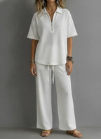 CLEARANCE SALE🔥 Women’s Casual Waffle Zipper Shirt and Wide-leg Pants Set