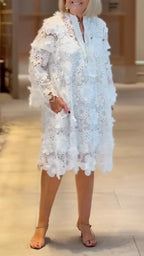 White 3D Floral Lace Midi Dress
