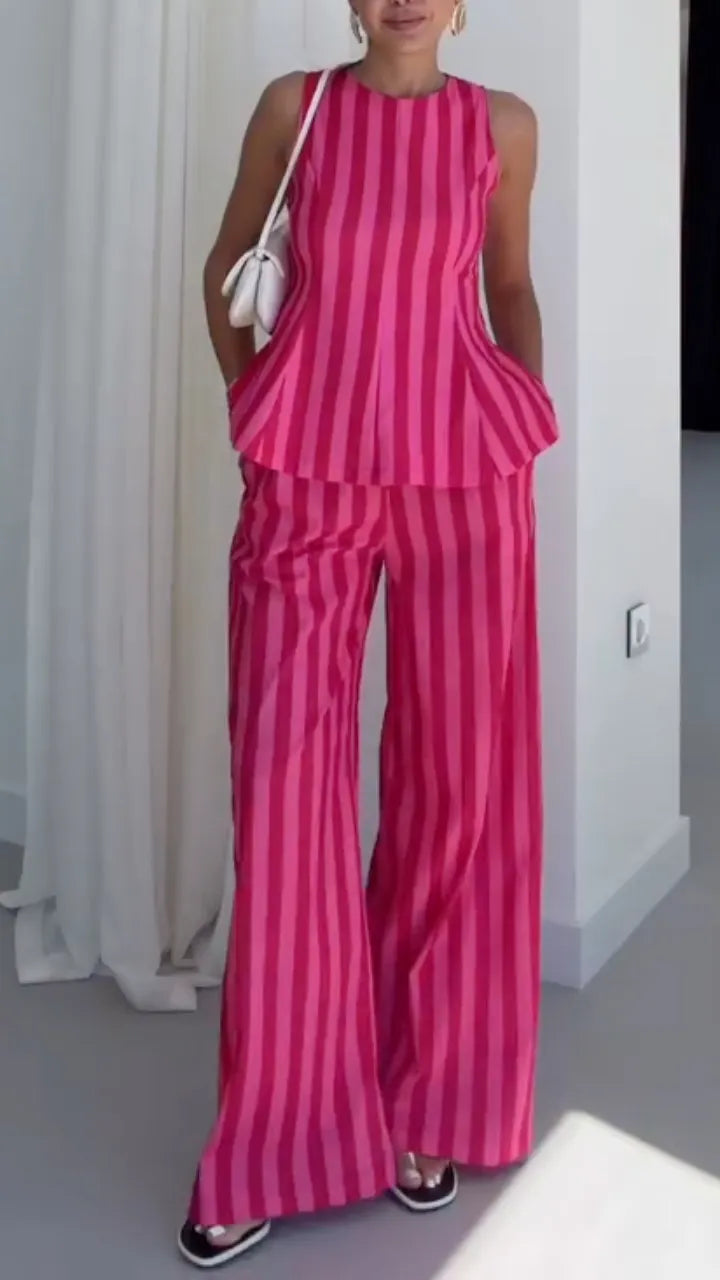 Stripe Sleeveless Two-Piece Pant Set