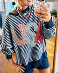USA Plaid Patch Striped Sweatshirt