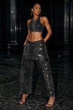 Black Washed Rivet Cargo Pants