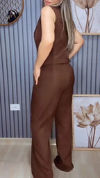 Sleeveless Vest & Wide Leg Pant Two-Piece Suit