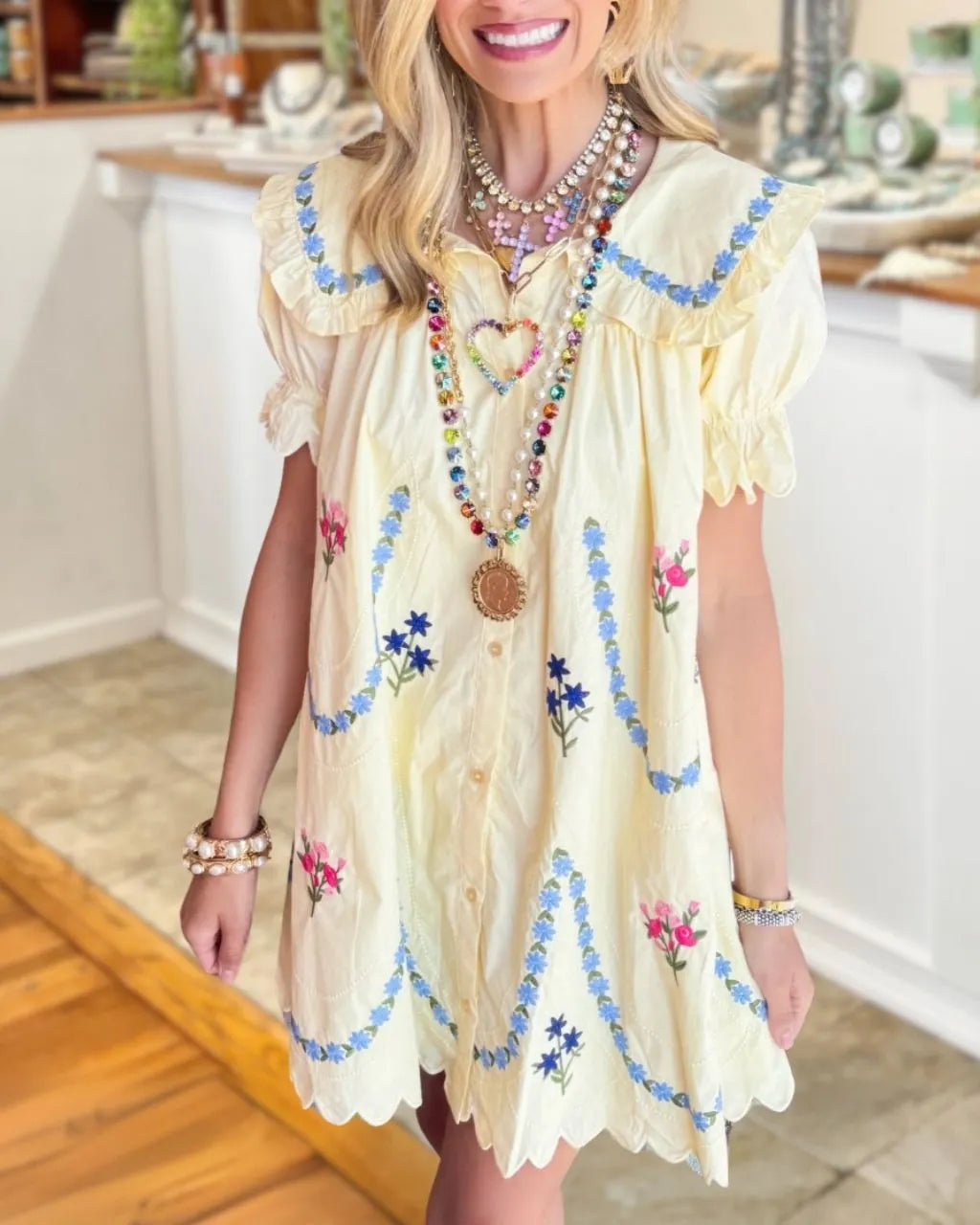 Floral Embroidered Poplin Dress