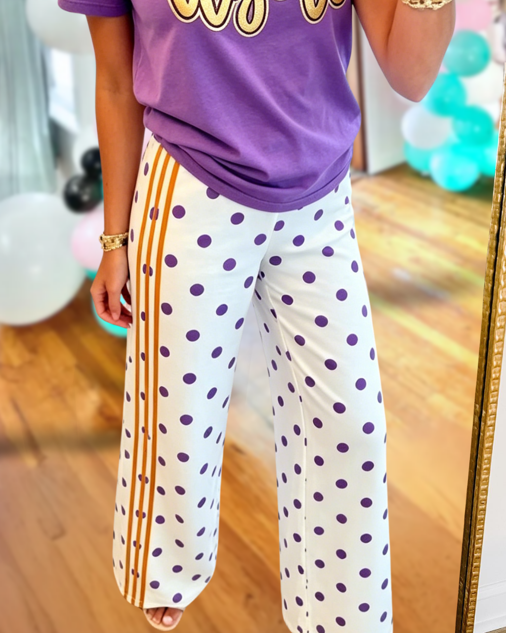 Polka Dot Striped Side Pants
