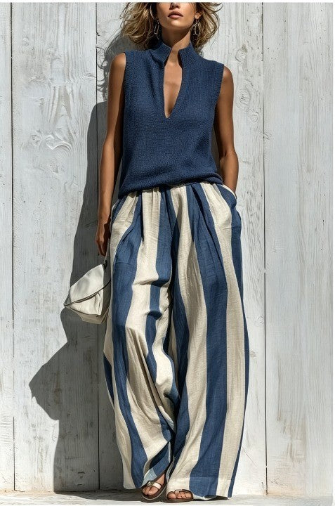 Striped Sleeveless Wide-Leg Set