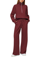 ⏰BUY 2 FREE SHIPPING 💥 Women's Solid Color Cotton Half Zip Two-Piece Set