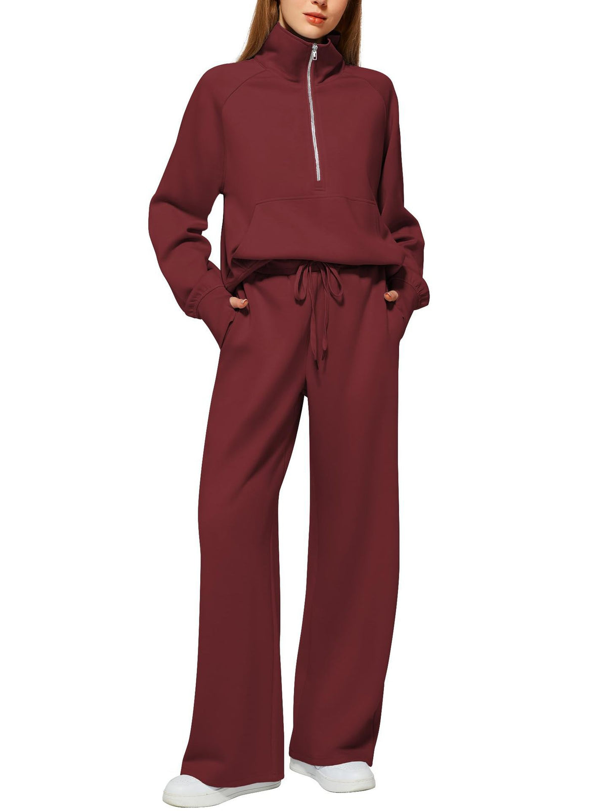 ⏰BUY 2 FREE SHIPPING 💥 Women's Solid Color Cotton Half Zip Two-Piece Set