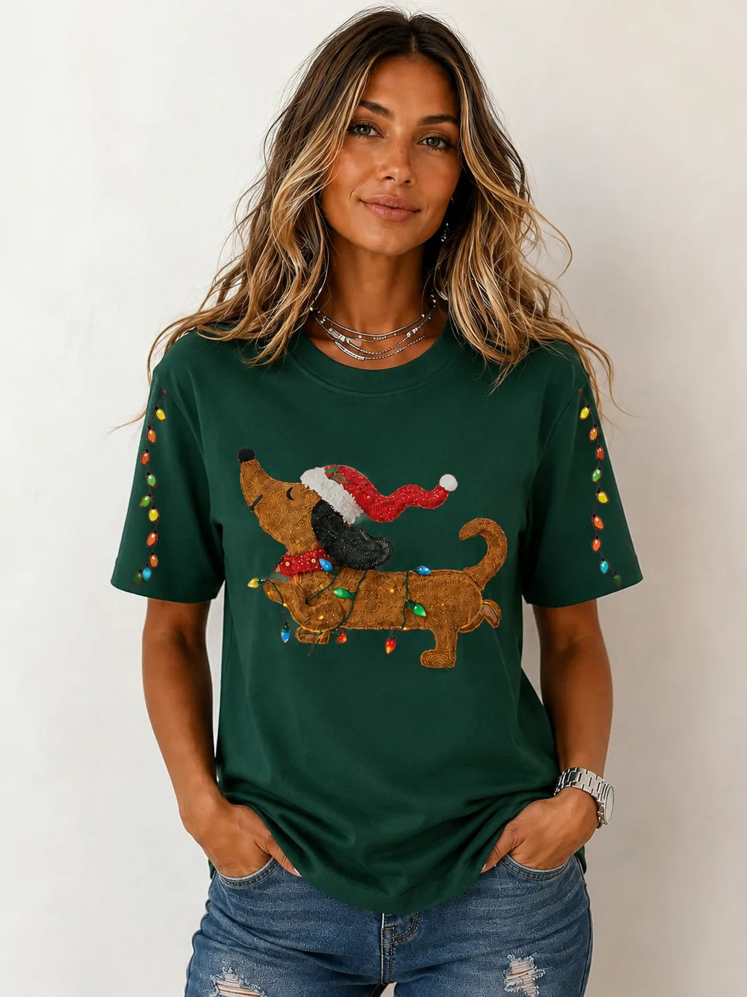 Dachshund Christmas Lights Graphic T-Shirt