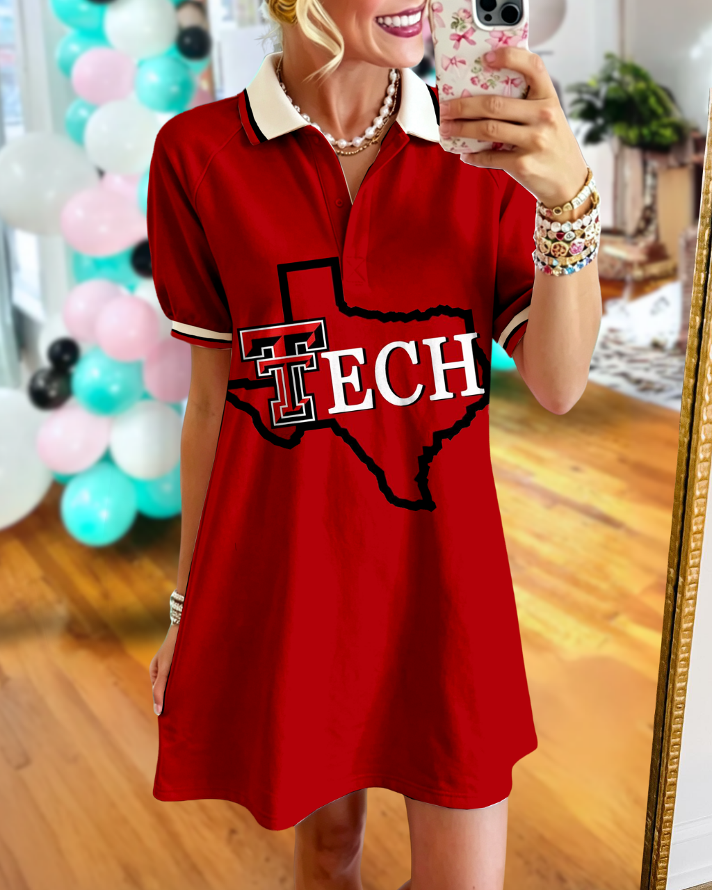 Texas Outline Embroidery Polo Dress
