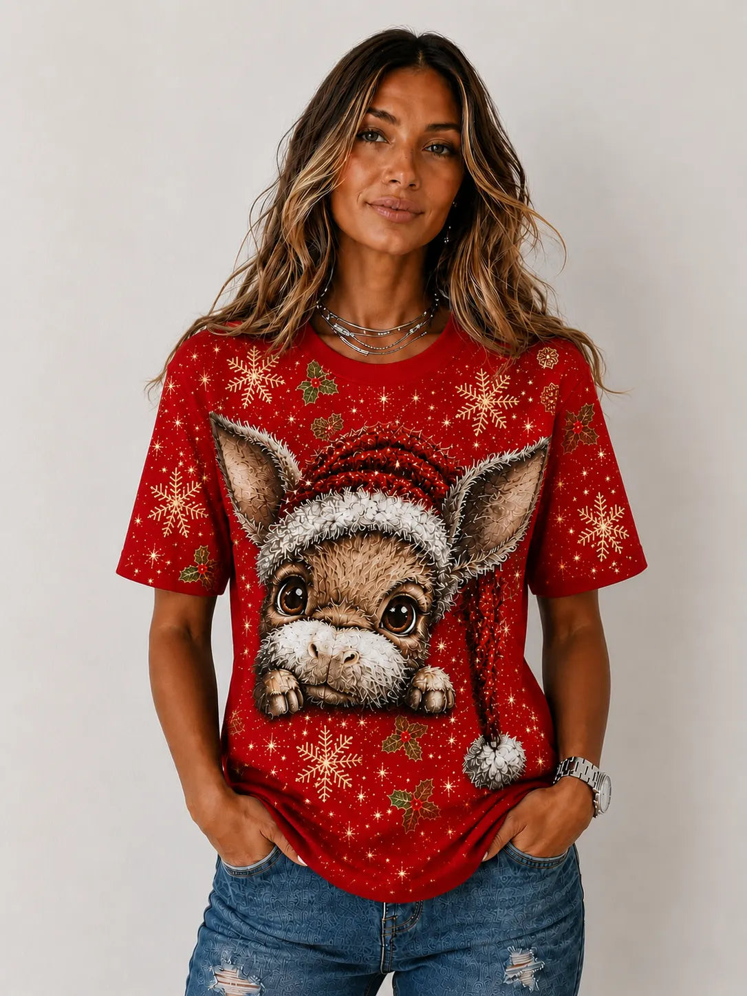 Cute Christmas Donkey Snowflake T-Shirt