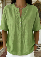 New Arrivals🔥 Women’s Casual Henley Collar Linen And Cotton Short-sleeve Shirt