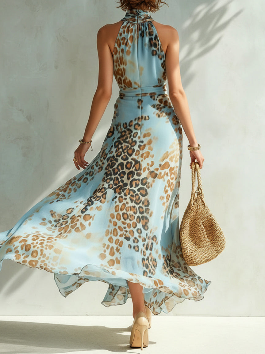Blue Leopard Print Maxi Dress