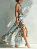 Blue Leopard Print Maxi Dress