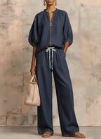 New Arrivals🔥Cozy Stylish Zip-up Top And Wide-leg Jeans Set