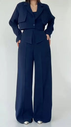 Taupe Cropped Blazer Two-Piece Pants Set