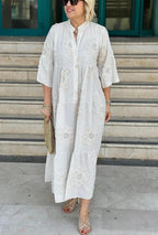 Solid color imported embossed scallop cotton dress