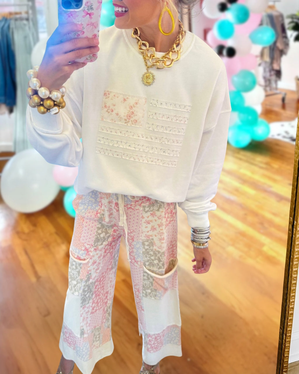 Casual Mixed Floral Patchwork Pants