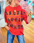 Letter Sequin Colorful Striped T-Shirt