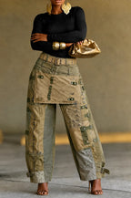 Patchwork Hardware Wide Leg Cargo Pants