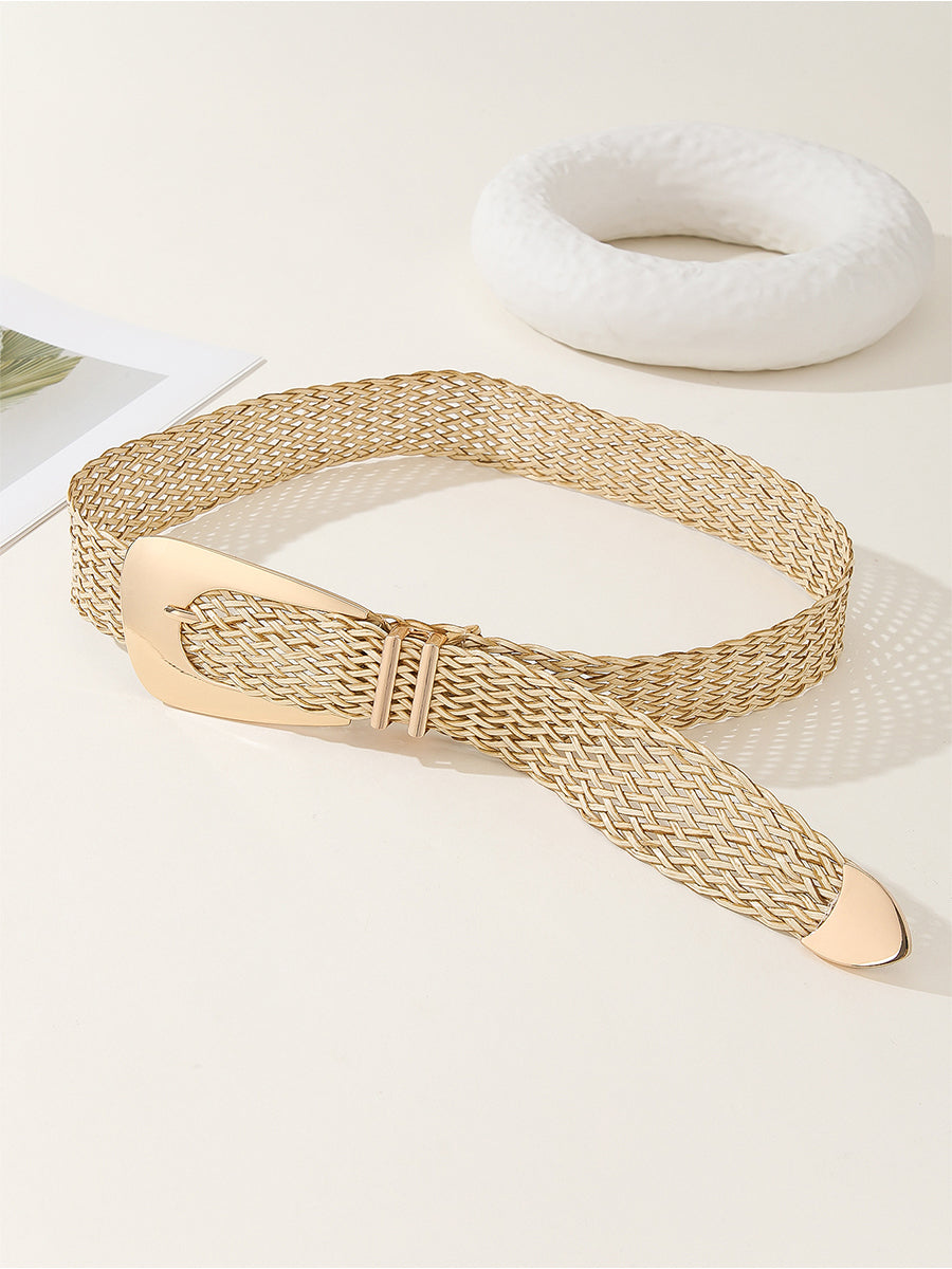 Women's Gold Chic Cotton And Linen Braided Imitation Metal Belt