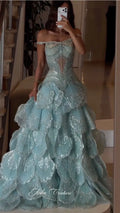Off-Shoulder Petal Sequin Ball Gown