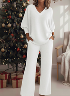 CLEARANCE SALE🔥 Christmas Sparkling V-neck Knit Top And Pants Two-piece Set
