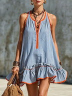 Retro Ruffle Stripe Mini Dress