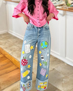 School Supplies Printed Denim Pants