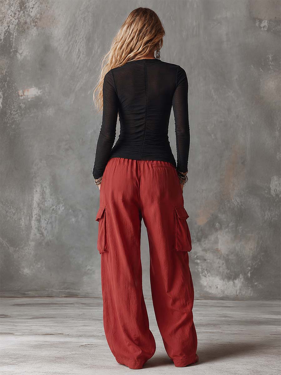 Retro Contrast Cargo Pants Set