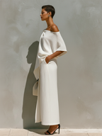 One-Shoulder Knot Detail & Front Slit Skirt Set
