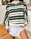 Striped Turtleneck Drop-shoulder Sweatshirt