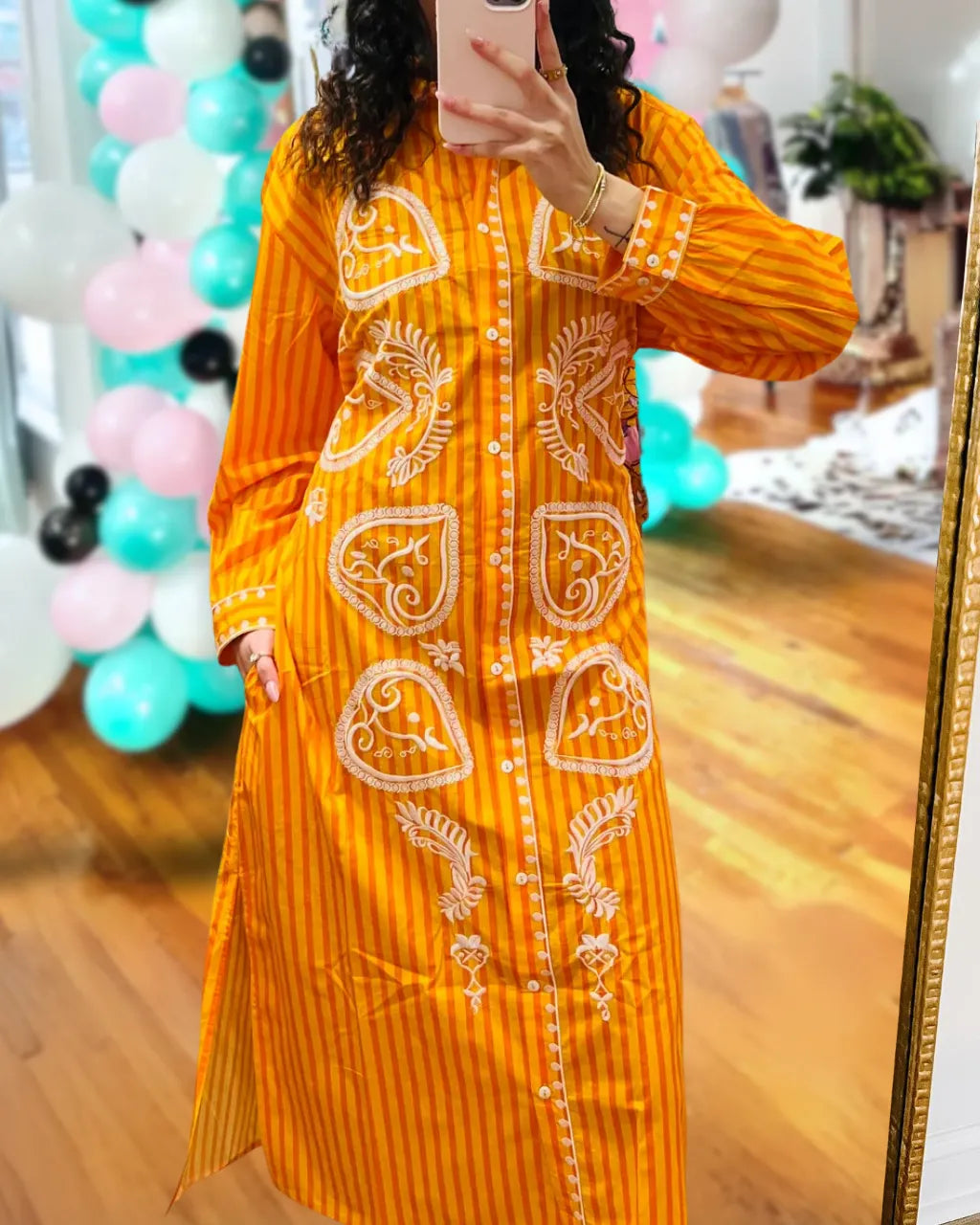 Unique Embroidered Striped Satin Maxi Dress