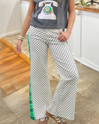 Football Embroidered Field Yard Lines Wide Leg Pants