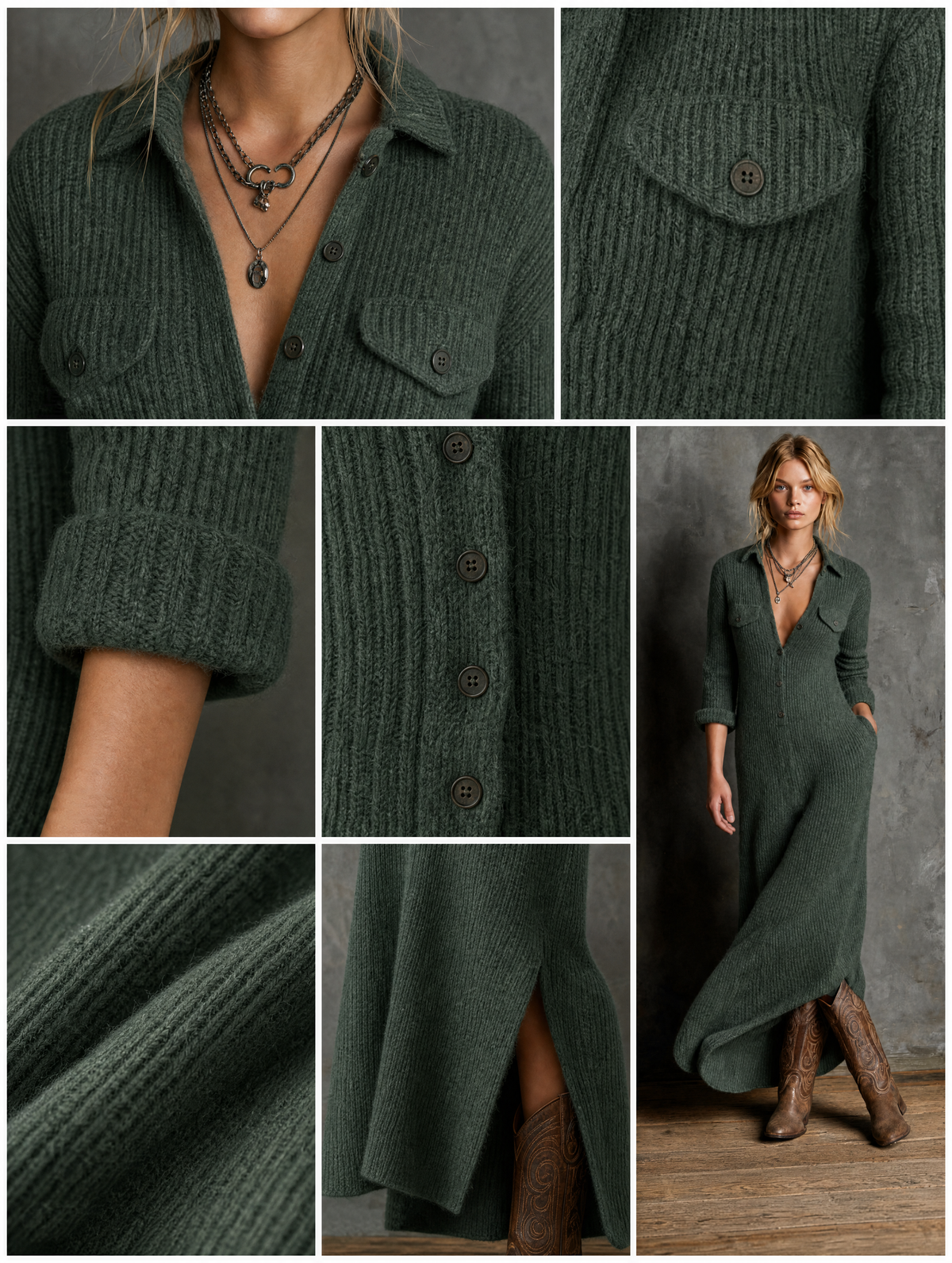 Vintage Collared Button Maxi Dress