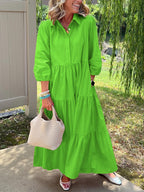 🎄Christmas Sale🔥 Loose Cotton Linen Lapel Dress- Tax Free