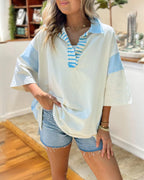 Colorblock Oversized Collared Pullover