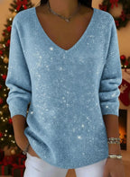 🎄 CLEARANCE SALE🔥 Women's V-neck Solid Color Loose Shiny Sweater